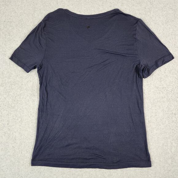 Lululemon Shirt Mens Size Small V Neck Tee Navy Blue Pin Stripe - Picture 2 of 6